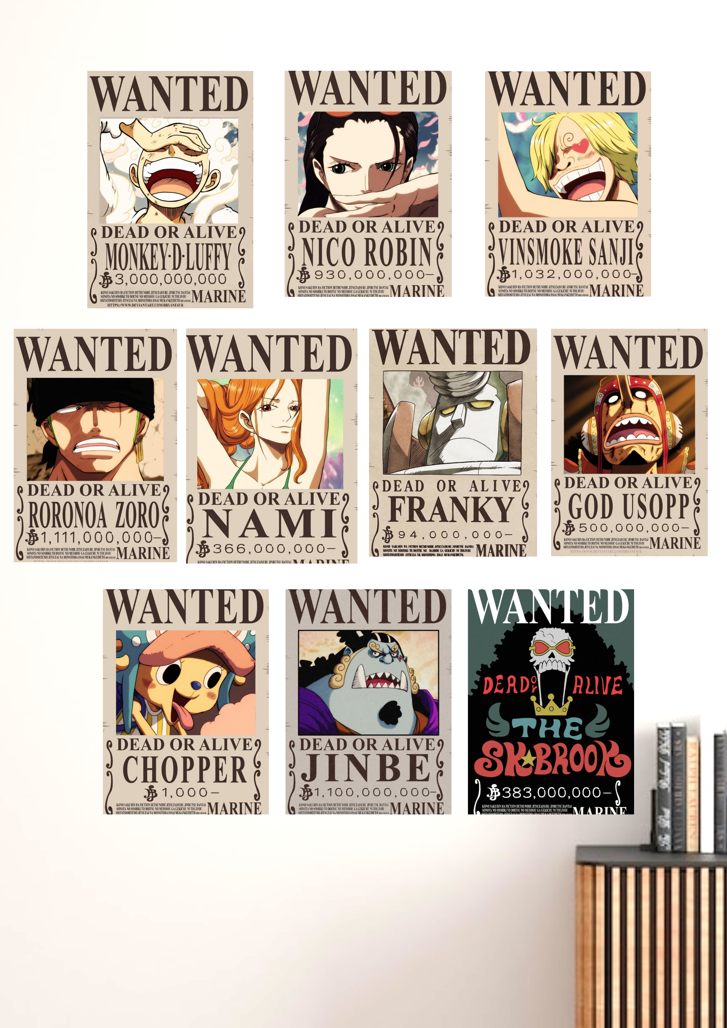 One Piece Anime Wanted Bounty Posters (Pack of 10) | Luffy's crew Collection Mugiwara/Strawhat Pirates Group